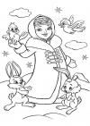 Зима, снегурочка с зайчатами Детские раскраски зима распечатать