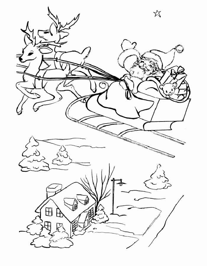 Санта клаус в санях Зимние рисунки раскраски