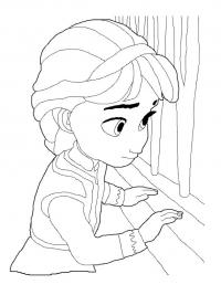 Девочка смотрит в окно Раскраски зимушка зима