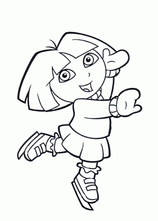 Дора на коньках Зимние раскраски для малышей