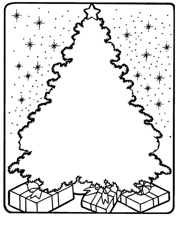 Контур елки с подарками Зимние раскраски для малышей
