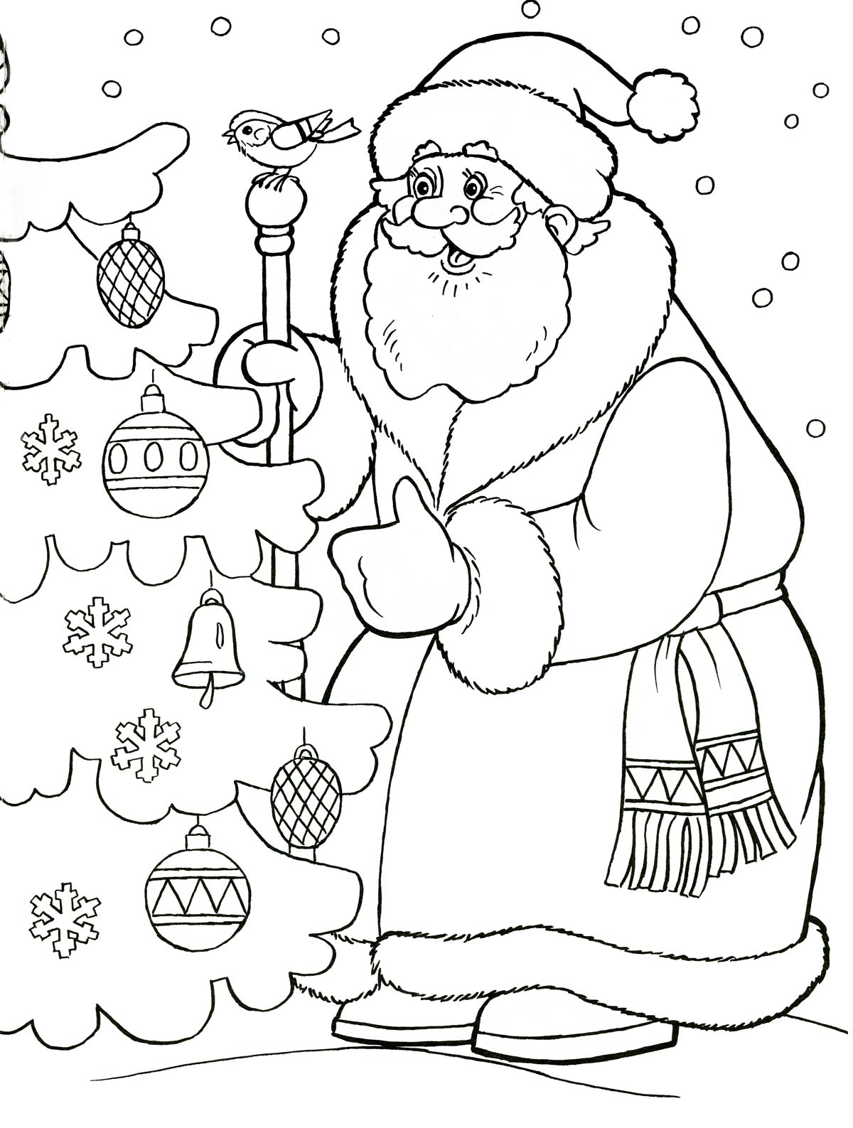 Ded Moroz U Elki Ptica Raskraski Zimushka Zima