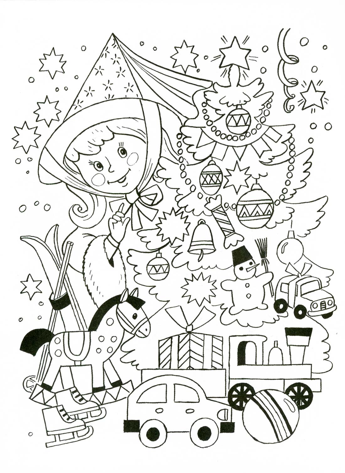 Зимняя фея возле елки Раскраски для детского сада