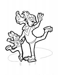 Волк и заяц на катке Раскраски про зиму для детей