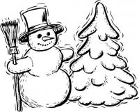 Снеговик и елка дрожат от холода Раскраски зима распечатать бесплатно
