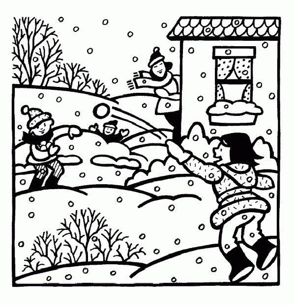 Игра в снежки Раскраска зима пришла