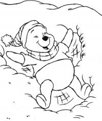 картинки на рабочий стол онлайн Винни пух делает снежного ангела Зимние раскраски для девочек