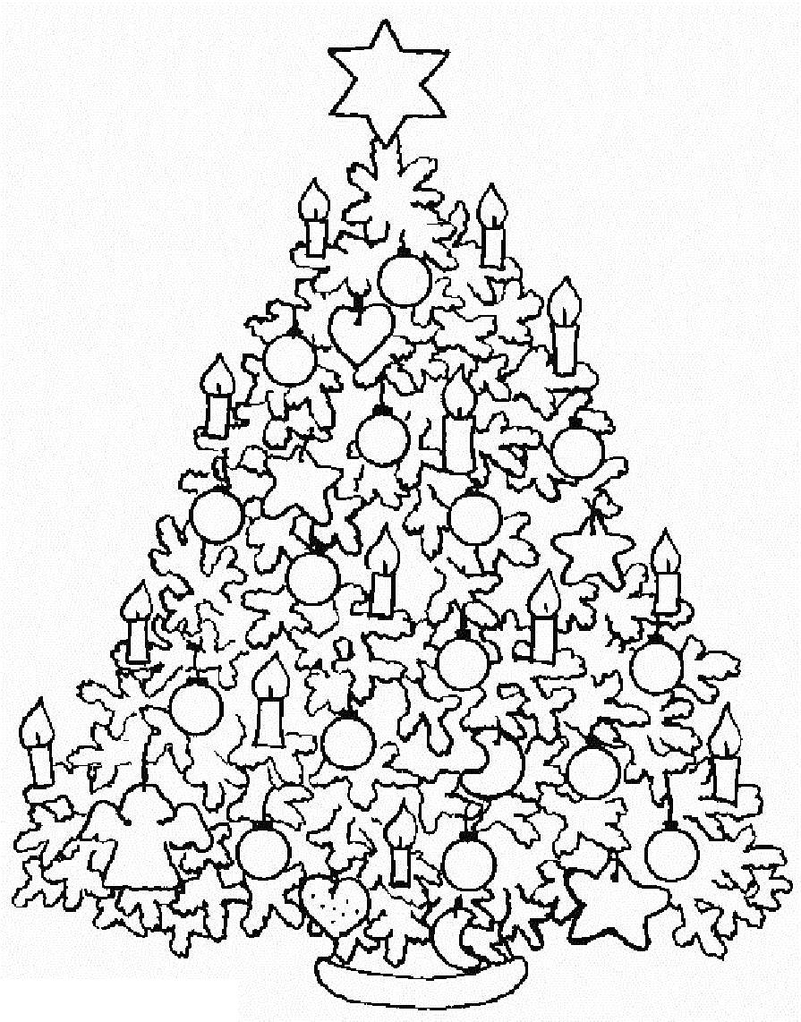 Новогодняя елка со свечами и звездой Раскраска сказочная зима