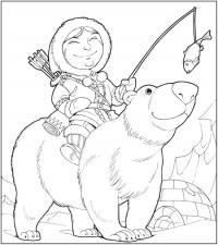 Езда на северном медведе Зимние раскраски для малышей