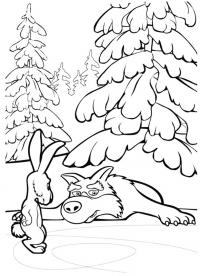 Заяц и волк Раскраски про зиму для детей