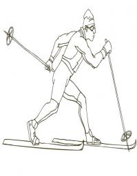 Бег на лыжах Раскраски зима распечатать бесплатно