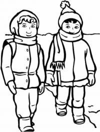 картинки на рабочий стол онлайн Дети в зимней одежде Раскраска зима пришла