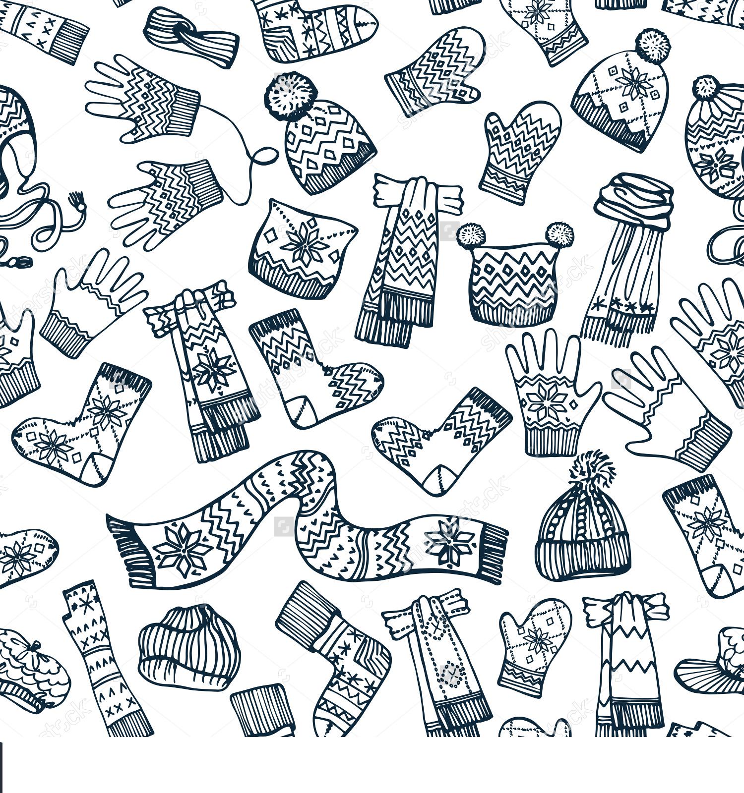 Узор из зимней одежды Зимние раскраски для мальчиков