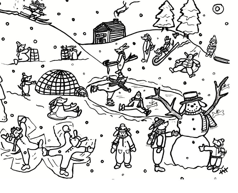 Снежные забавы Зимние раскраски для девочек