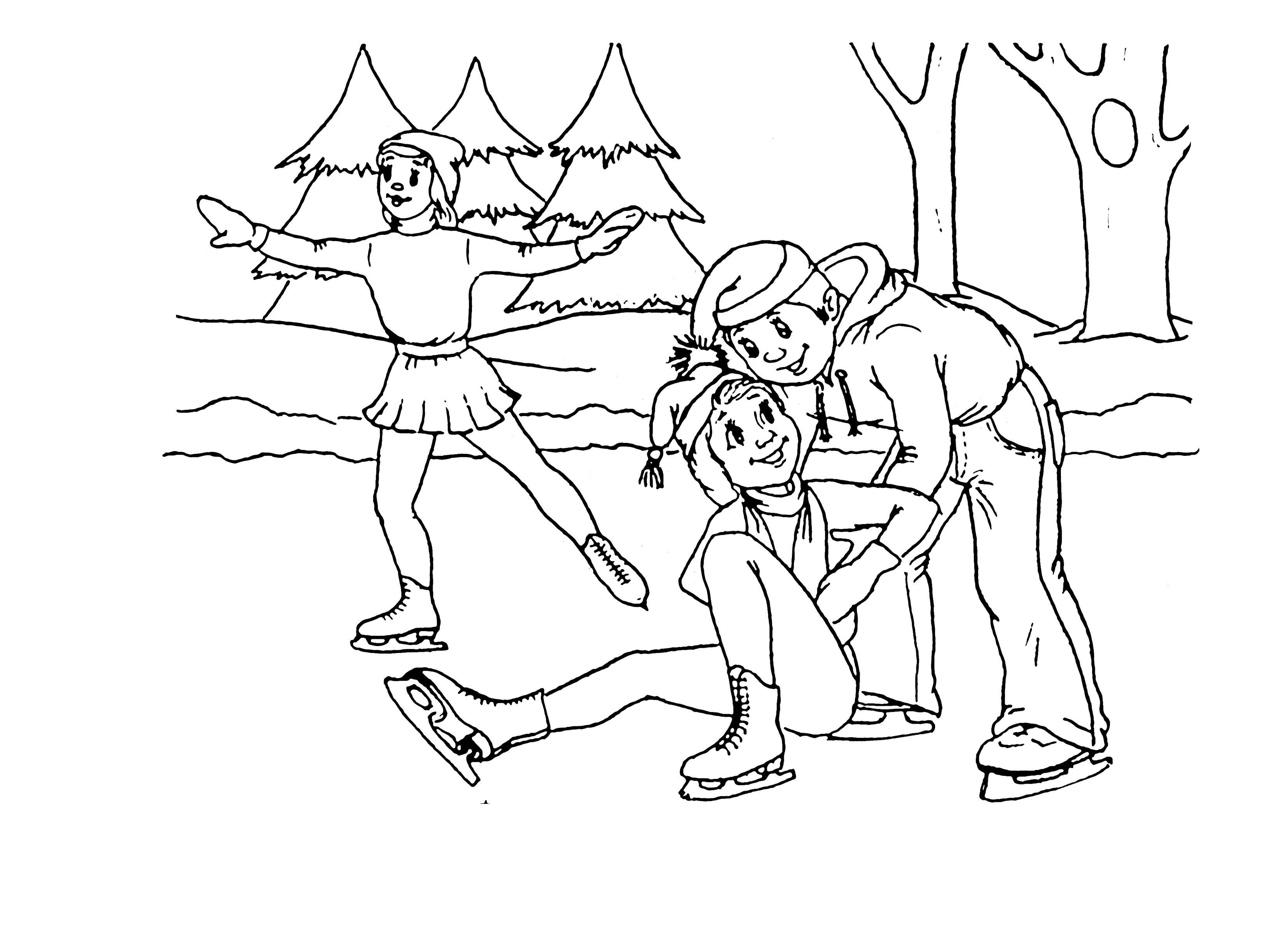 На катке Зимние раскраски для малышей